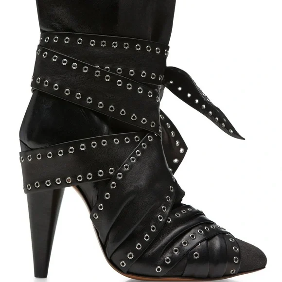 HP‼️❣️ISABEL MARANT black eyelet tie around leather suede Alease ankle boots - Picture 5 of 10